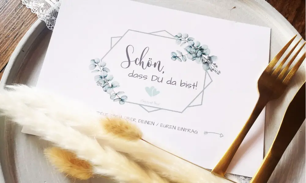 Schön, dass Du da bist, Gästebuch Karten Konfirmation Eukalyptus
