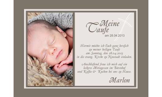Einladungskarte Zur Taufe In Braun Flachkarte