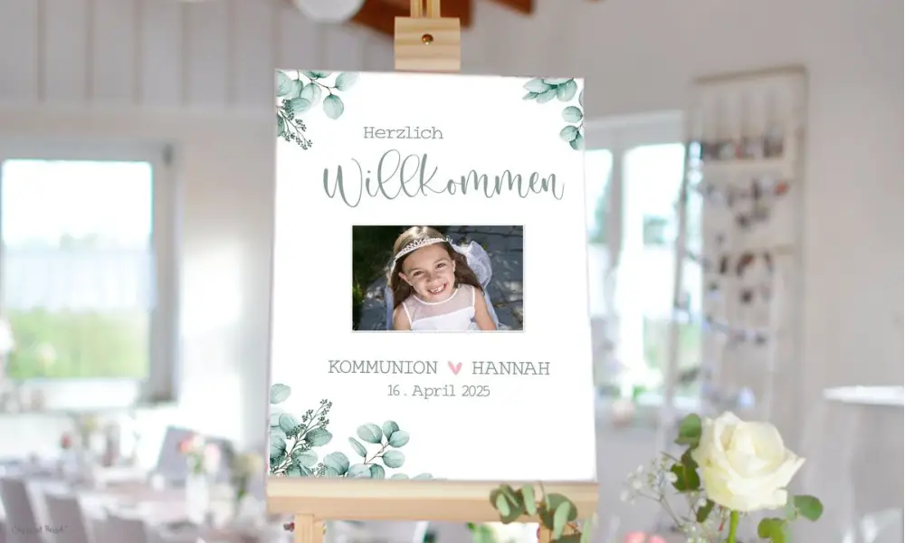 Willkommensschild Kommunion mit Foto