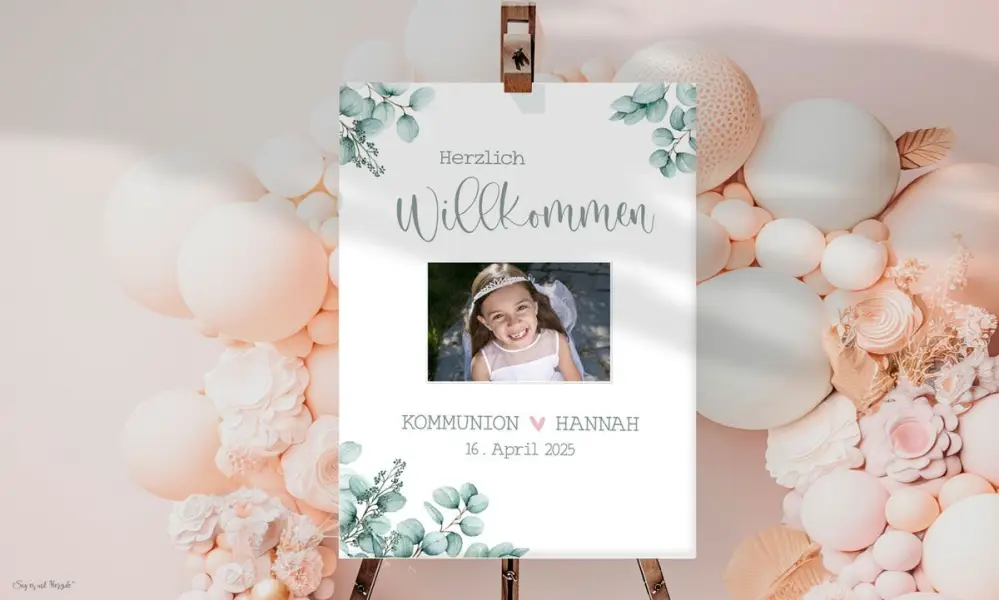 Willkommensschild Kommunion mit Foto