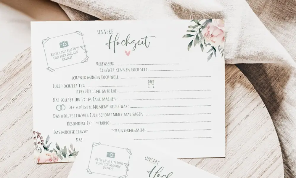 Gästebuch Hochzeit Karten zum Ausfüllen