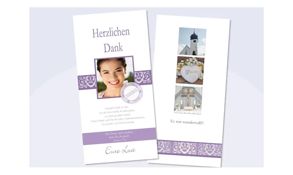 Danksagungskarte Konfirmation Kommunion, flieder