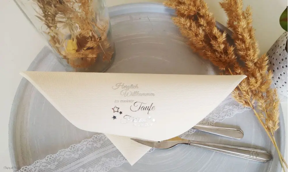 Servietten Taufe personalisiert mit Name weiß grau