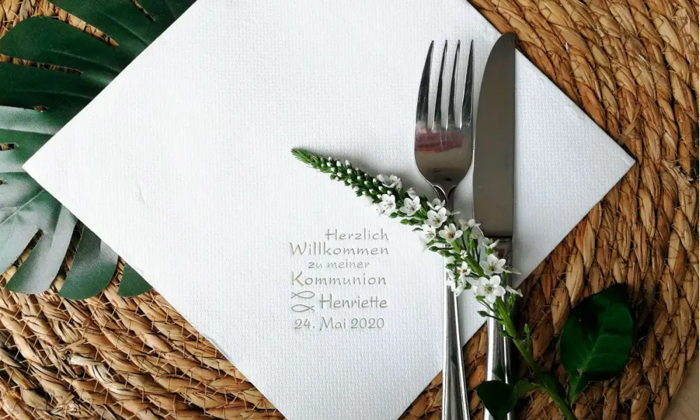 Servietten Konfirmation personalisiert mit Name weiß grau