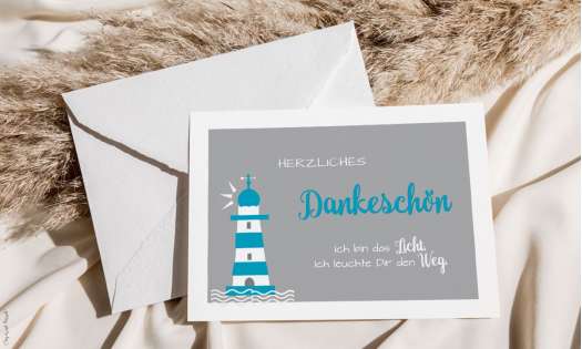 Moderne Dankeskarte Kommunion Leuchtturm