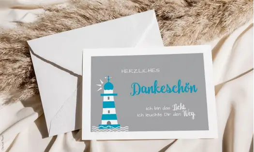 Moderne Dankeskarte Kommunion Leuchtturm