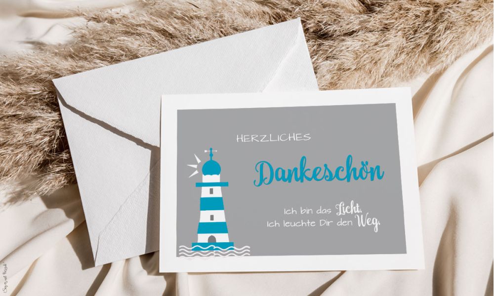 Moderne Dankeskarte Kommunion Leuchtturm