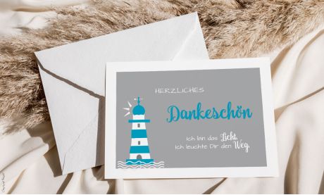 Moderne Dankeskarte Kommunion Leuchtturm