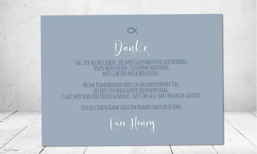 Danksagung Kommunion Junge taubeblau, mehrere Fotos, Postkarte