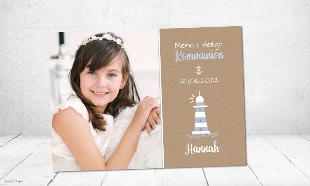 Danksagung Kommunion Kraftpapier Leuchtturm