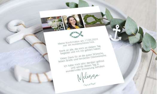 Dankeskarten Konfirmation Eukalyptus Fisch
