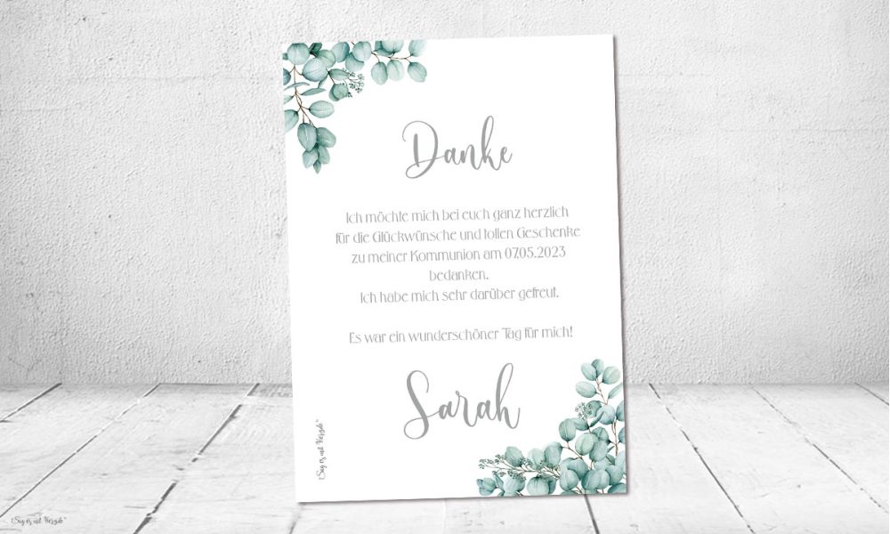 Danksagung Kommunion Eukalyptus Postkarte