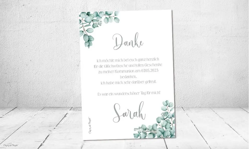 Danksagung Kommunion Eukalyptus Postkarte