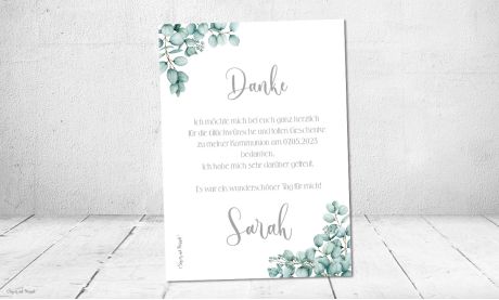 Danksagung Kommunion Eukalyptus Postkarte