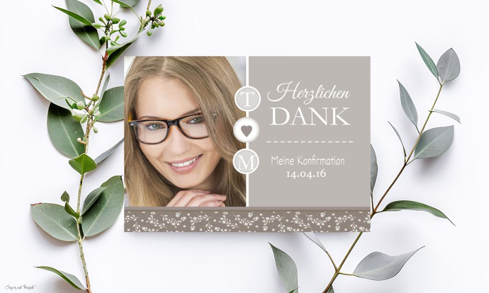 Danksagung Konfirmation Kommunion modern taupe