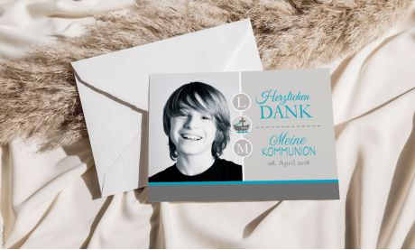 Danksagung Konfirmation Kommunion modern grau türkis