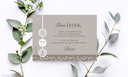 Danksagung Konfirmation Kommunion modern taupe