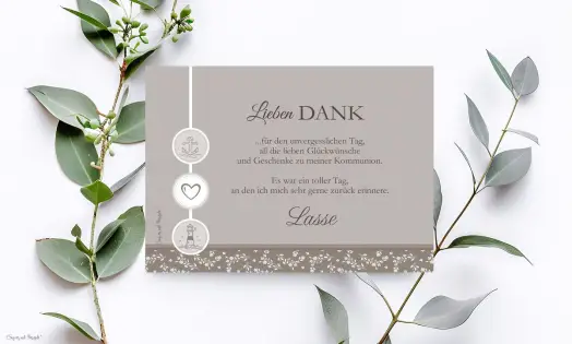 Danksagung Konfirmation Kommunion modern taupe
