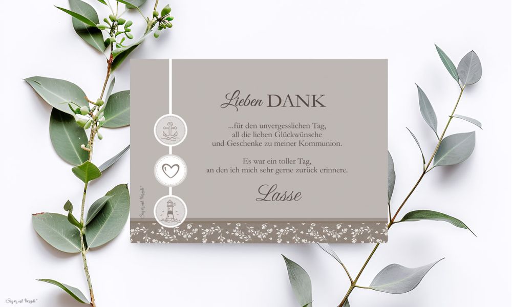 Danksagung Konfirmation Kommunion modern taupe