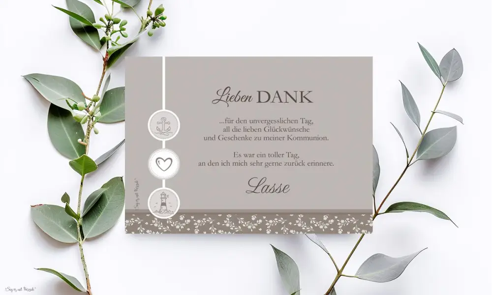 Danksagung Konfirmation Kommunion modern taupe
