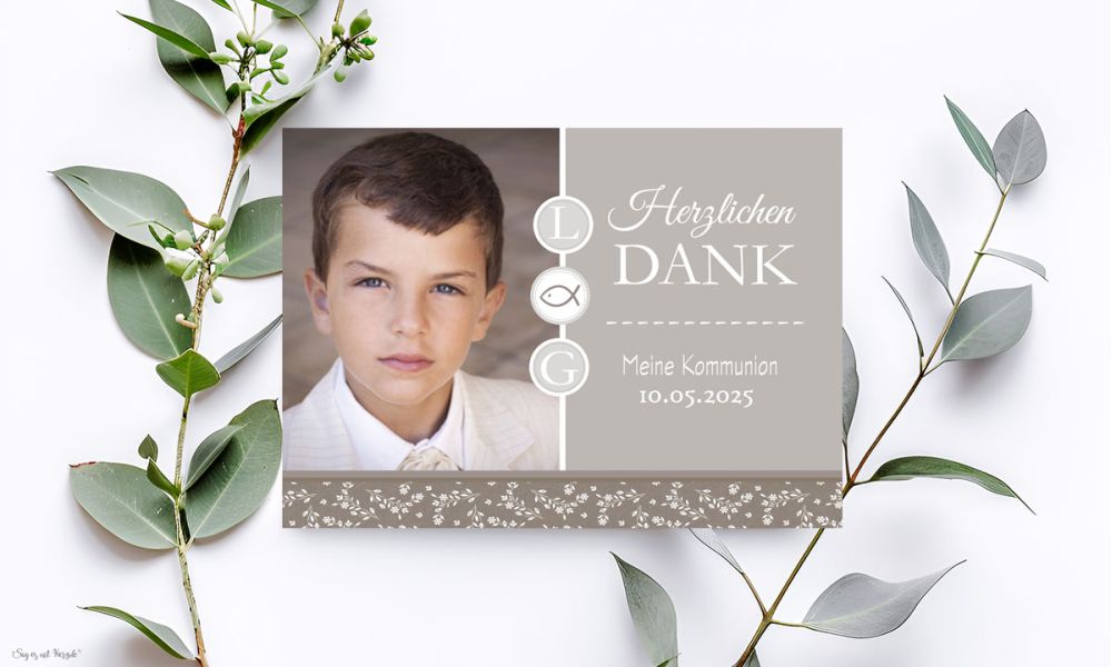 Danksagung Konfirmation Kommunion modern taupe
