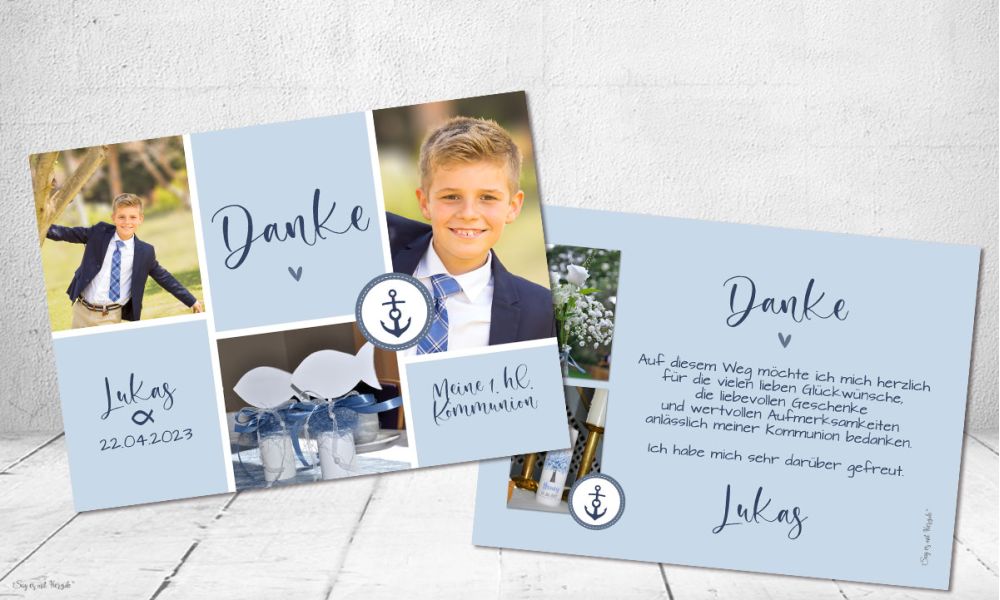 Danksagungskarten Kommunion Junge viele Fotos