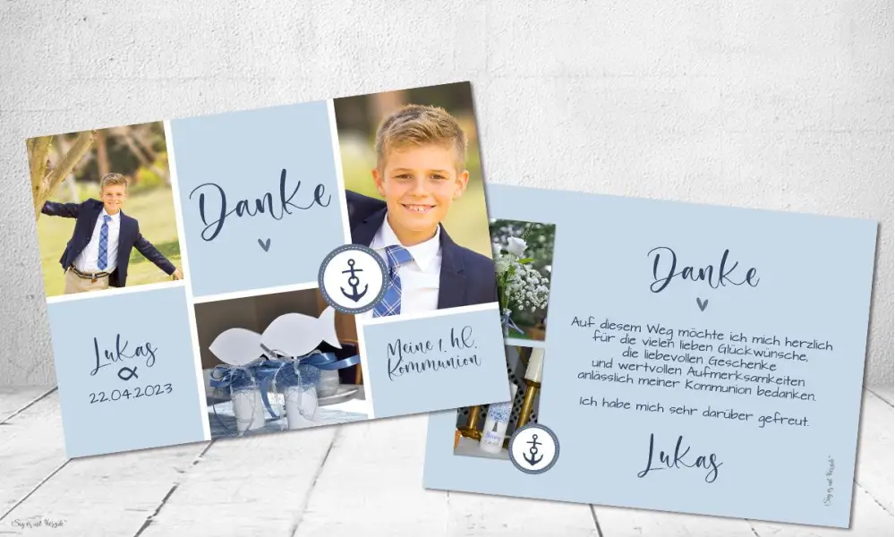 Danksagungskarten Kommunion Junge viele Fotos