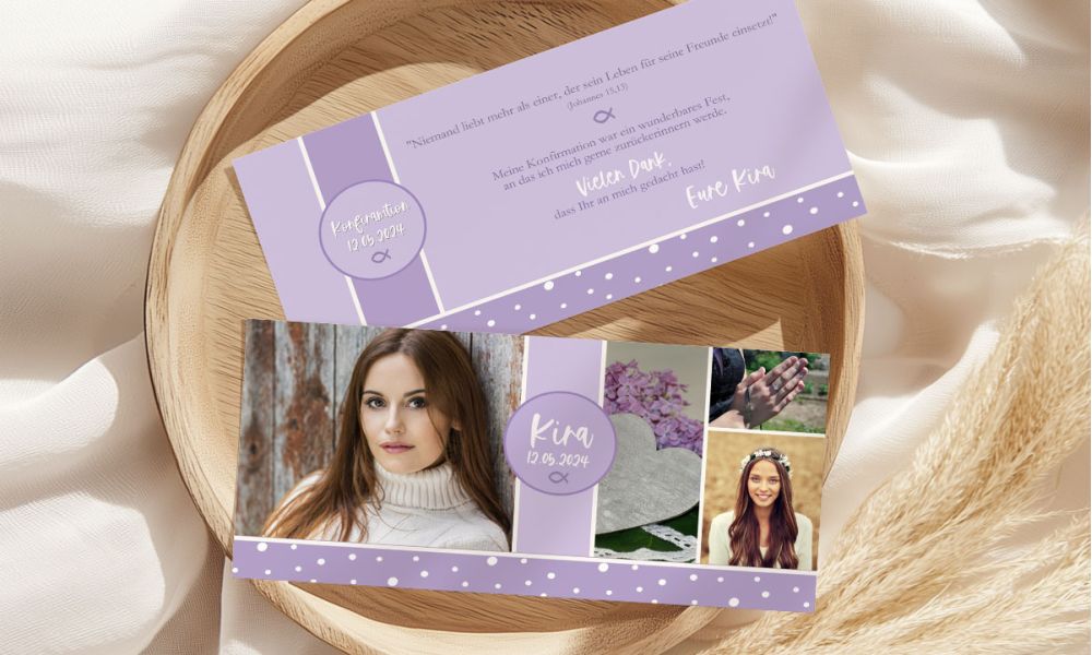 Dankeskarten Konfirmation flieder lila