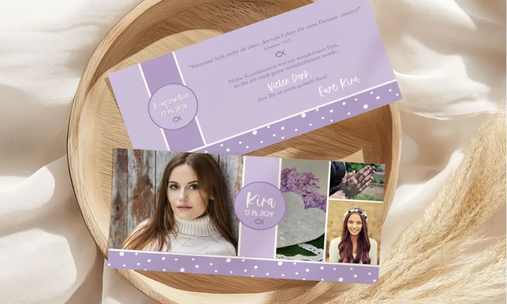 Dankeskarten Konfirmation flieder lila