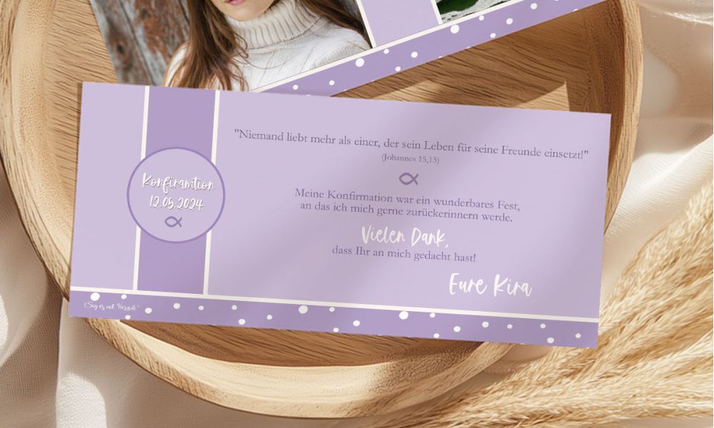 Dankeskarten Konfirmation flieder lila