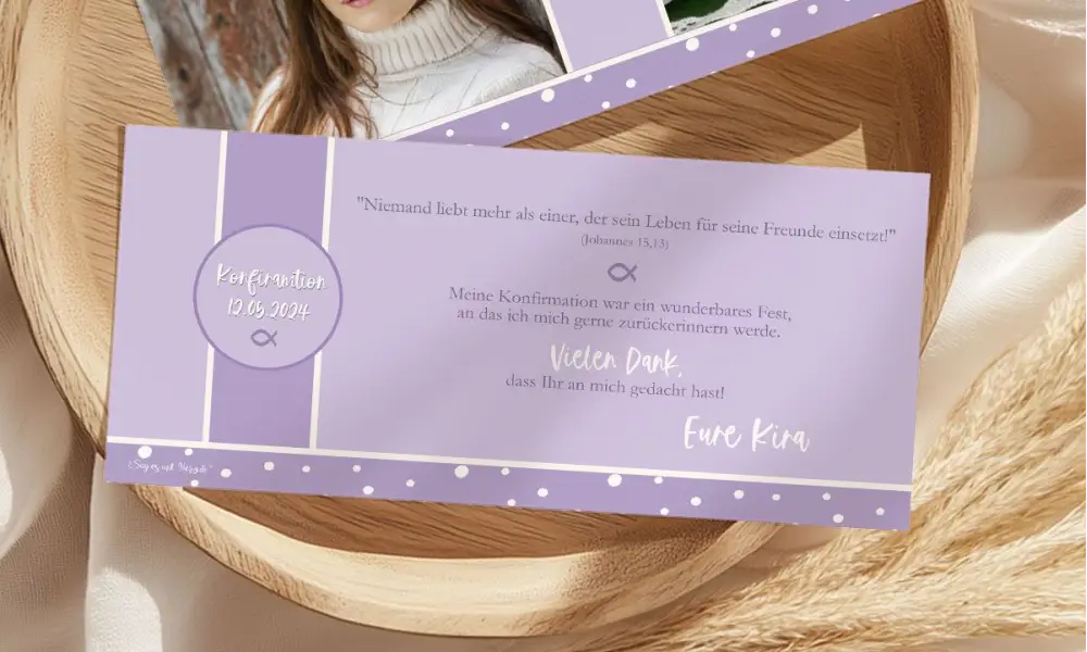 Dankeskarten Konfirmation flieder lila
