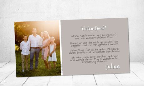 Dankeskarte Konfirmation Taupe mit Fotocollage – modern & individuell