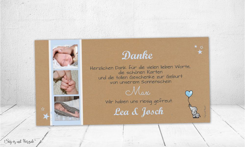Danksagung Geburt Kraftpapier Elefant