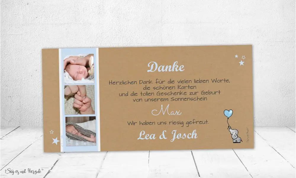 Danksagung Geburt Kraftpapier Elefant