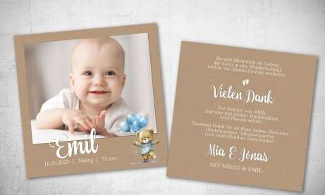 Danksagung Geburt quadratisch Kraftpapier