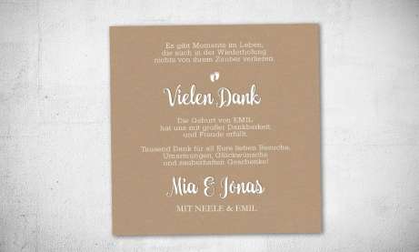 Danksagung Geburt quadratisch Kraftpapier