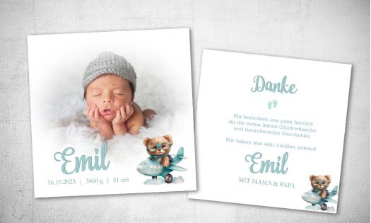 Danksagung Geburt Karte Teddy