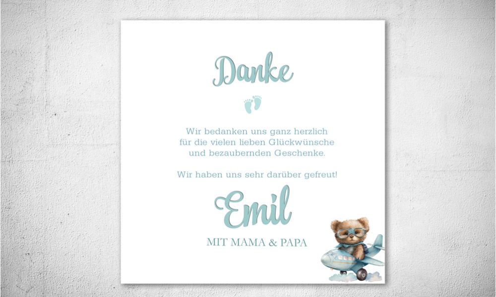Danksagung Geburt Karte Teddy