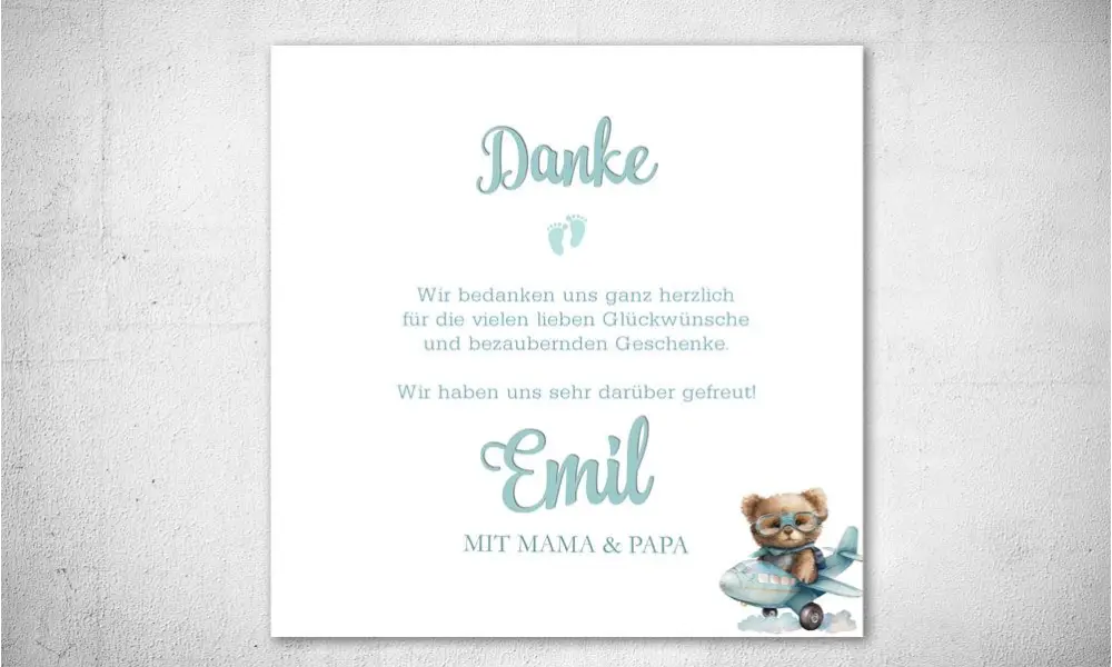 Danksagung Geburt Karte Teddy