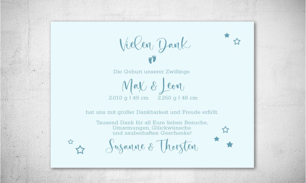 Dankeskarten Geburt Zwillinge