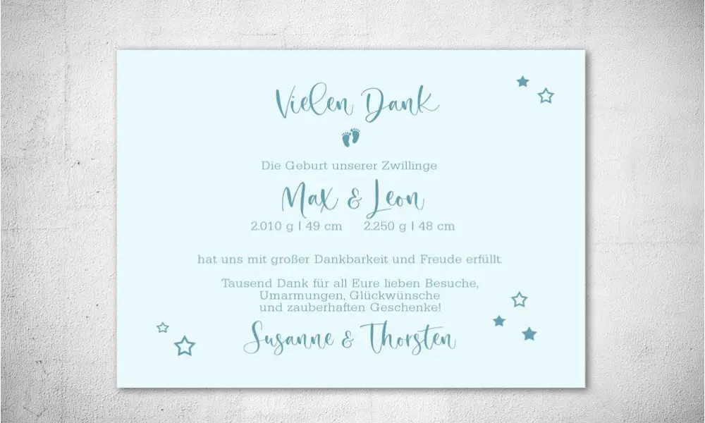Dankeskarten Geburt Zwillinge