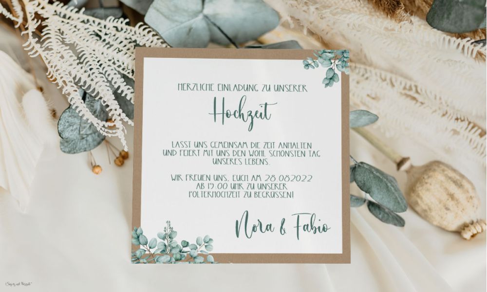 Einladungskarten Hochzeit Boho Eukalyptus