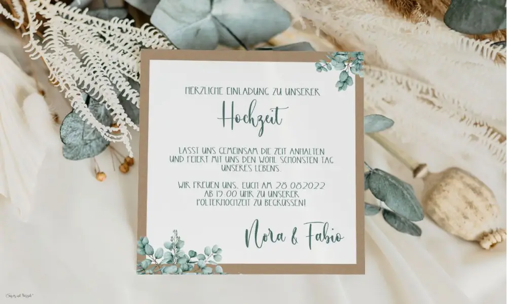 Einladungskarten Hochzeit Boho Eukalyptus