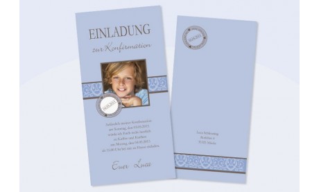 Einladungskarte Konfirmation / Kommunion "blaue Elegance"