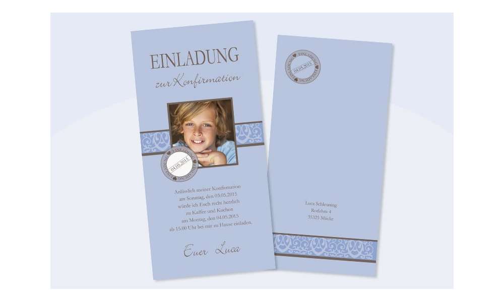 Einladungskarte Konfirmation / Kommunion "blaue Elegance"