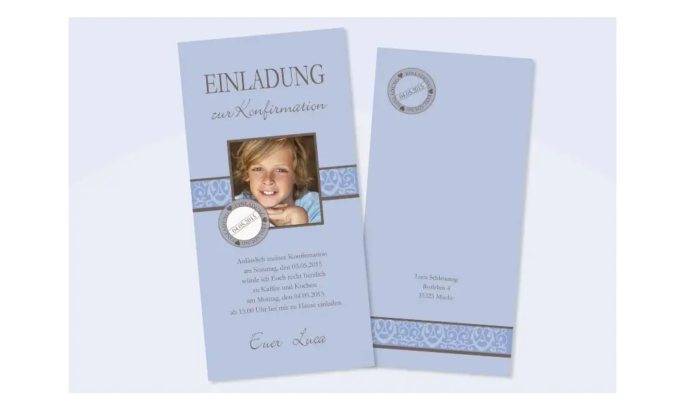 Einladungskarte Konfirmation / Kommunion "blaue Elegance"