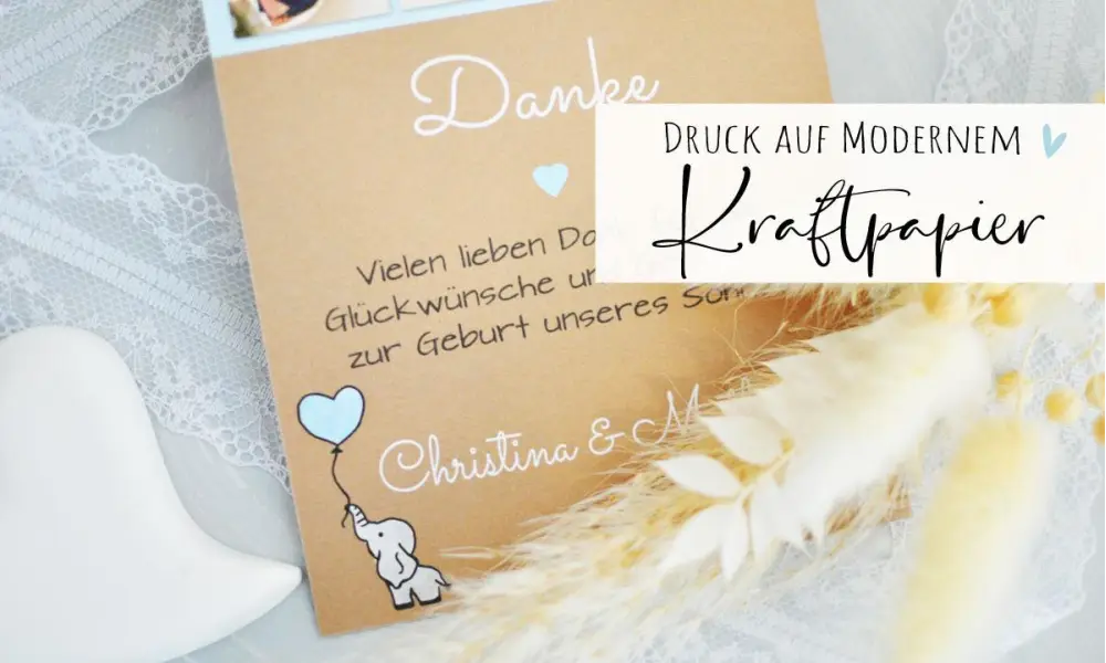 Dankeskarte Geburt quadratisch Kraftpapier