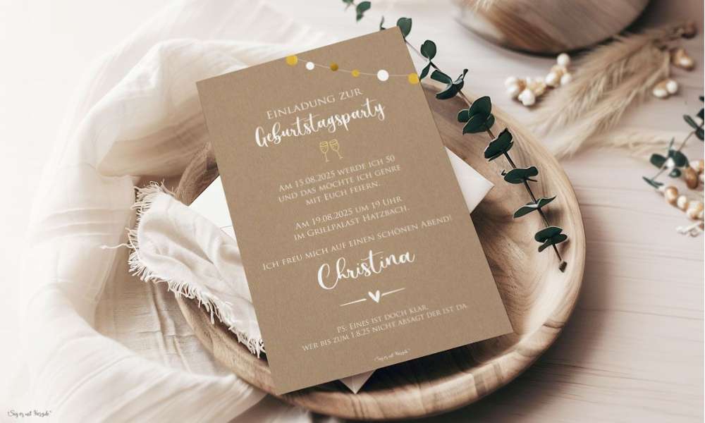 Einladungskarten 50. Geburtstag Kraftpapier