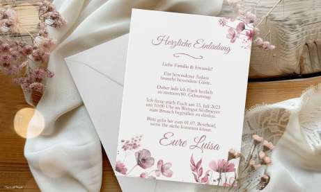 Einladungskarten 80. Geburtstag Frau mit Foto, altrosa