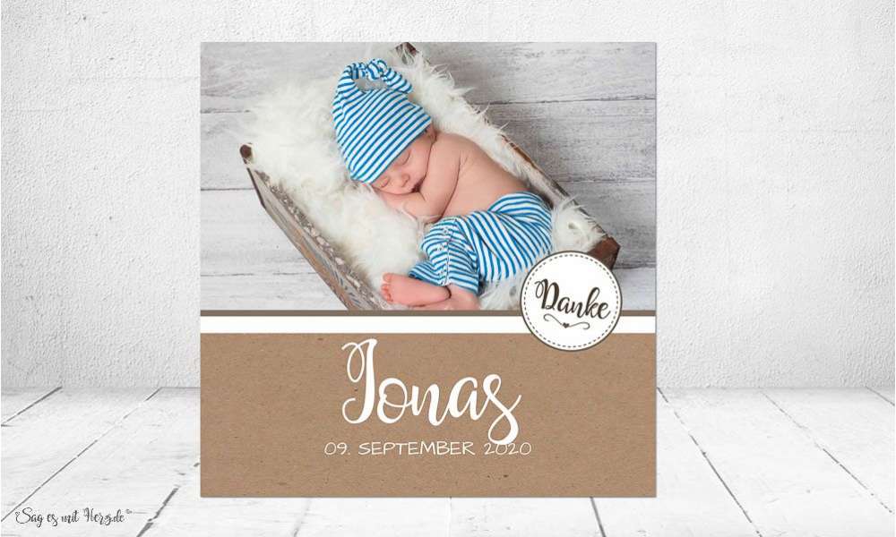 Danksagungskarte Baby Junge quadratisch
